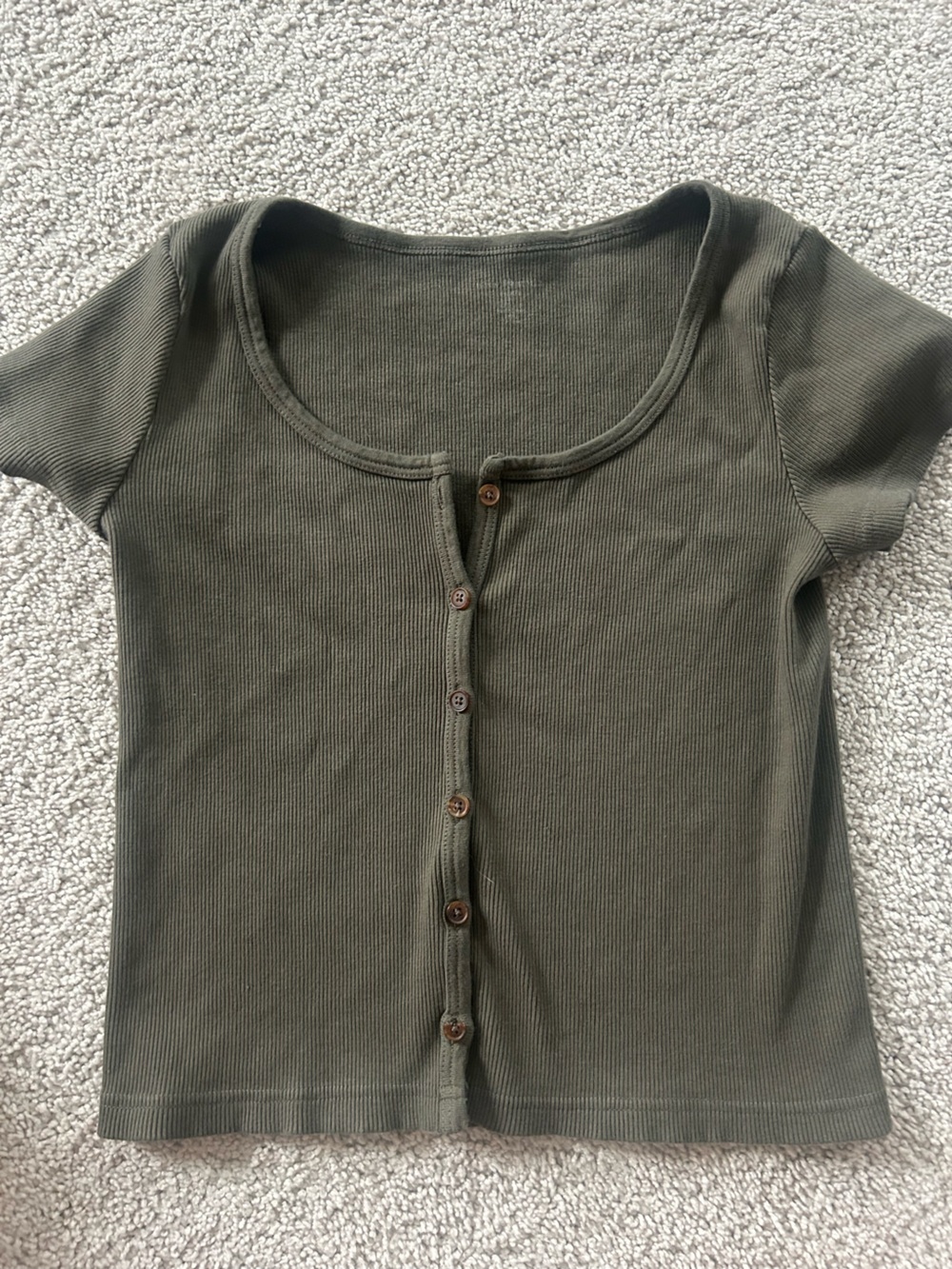 Brandy Melville Olive Short-Sleeve Ribbed Button Front Tee